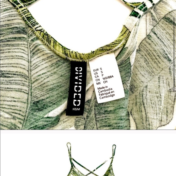 Palm Leaf Print Romper Green/White Crossed Back S - Picture 2 of 2